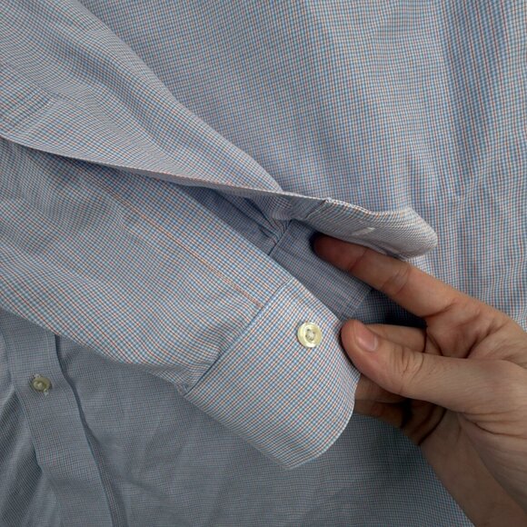 Brooks Brothers Orange Blue Check Non Iron Button Up Long Sleeve 17 34 Regent - Picture 11 of 13